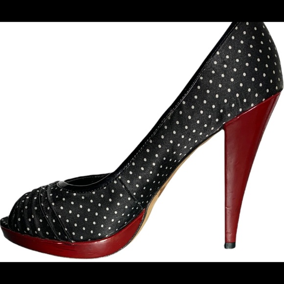 Aldo blAck and white polka dot open toe shoes - Picture 7 of 12